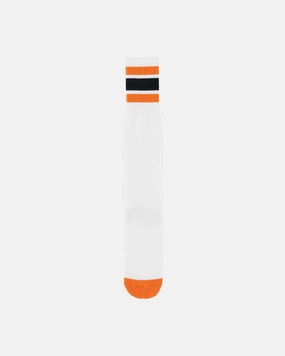 144 Yarns Happy Heel Embroidered Skaters Knee-High Socks White / Orange