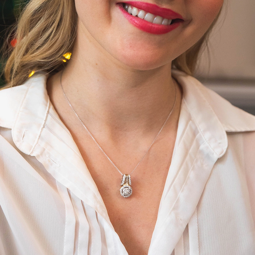 9ct Yellow Gold & White Gold Diamond Pendant With Chain