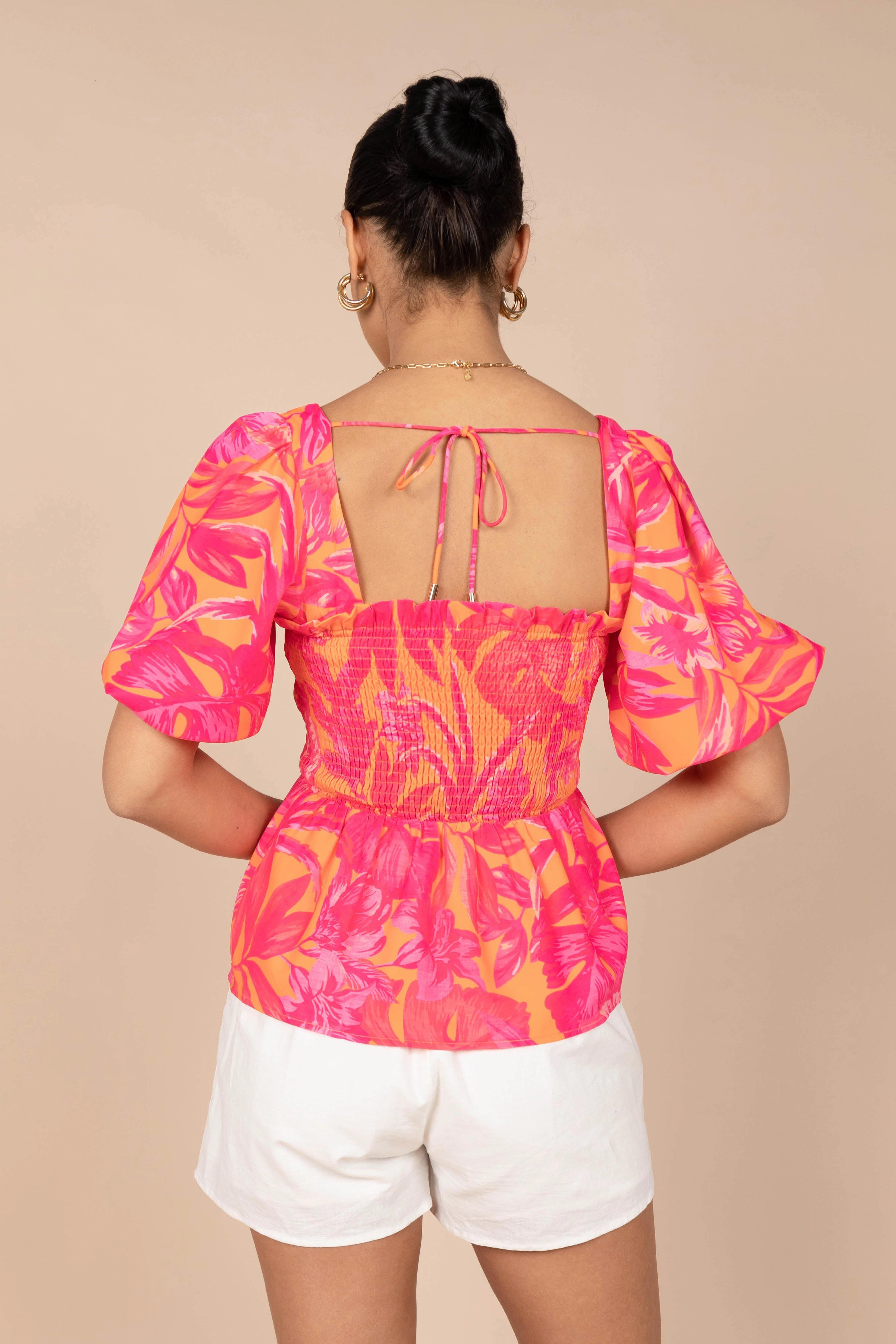 Addison Peplum Top - Pink Tropics