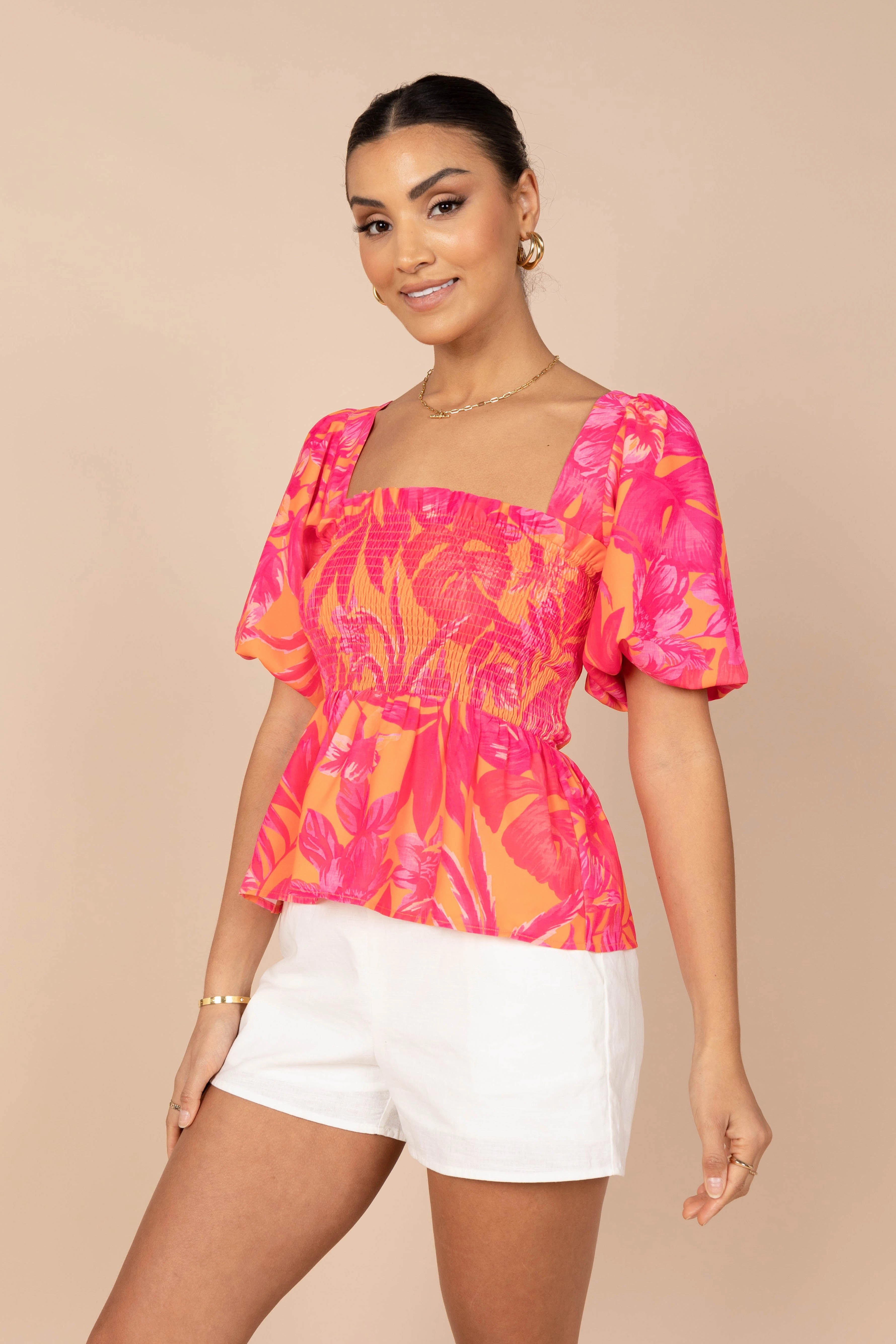 Addison Peplum Top - Pink Tropics
