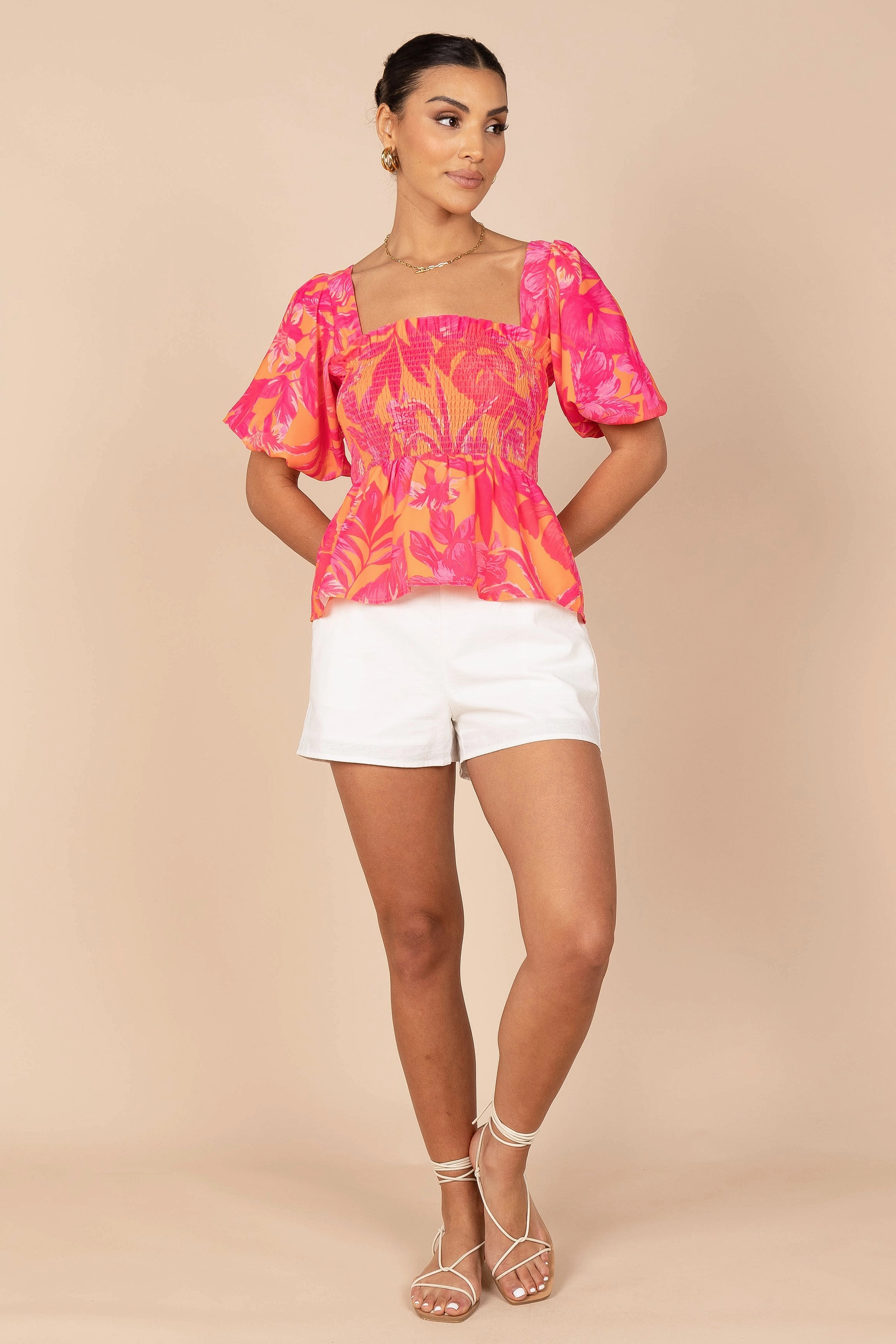 Addison Peplum Top - Pink Tropics