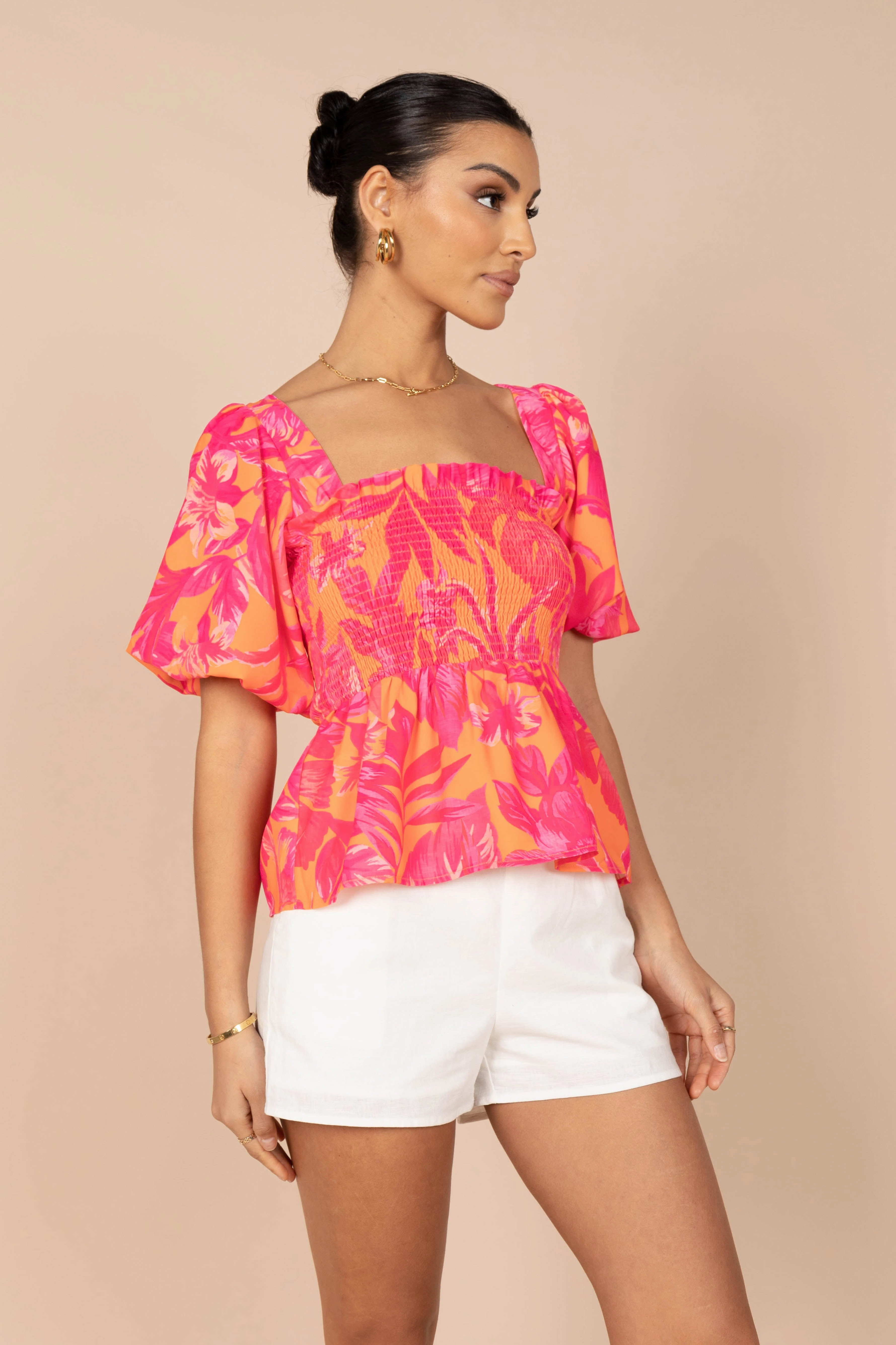 Addison Peplum Top - Pink Tropics
