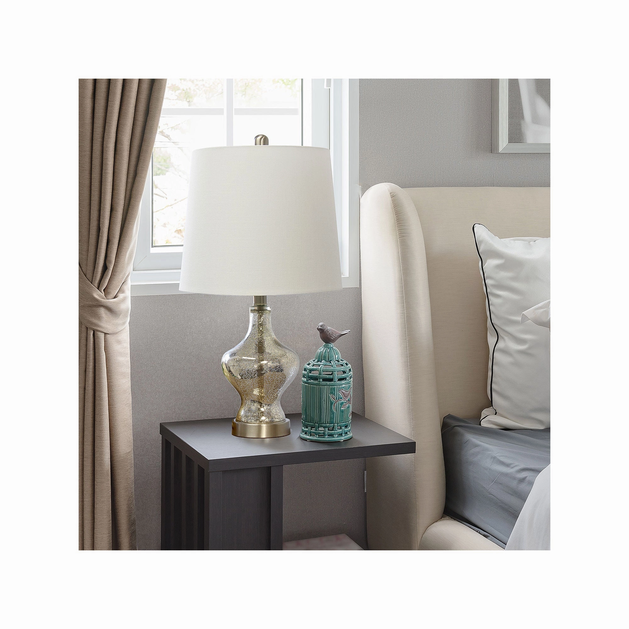 Asstd National Brand Lalia Home Paseo With White Fabric Shade Glass Table Lamp - MERCURY ONE SIZE