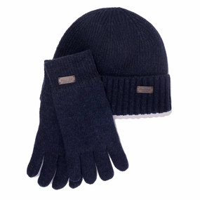 Barbour Carlton Beanie & Gloves Gift Set Navy