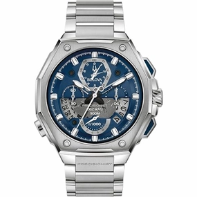 Bulova Men's Watch - Precisionist Chronograph Blue and Silver Dial Bracelet | 96B349