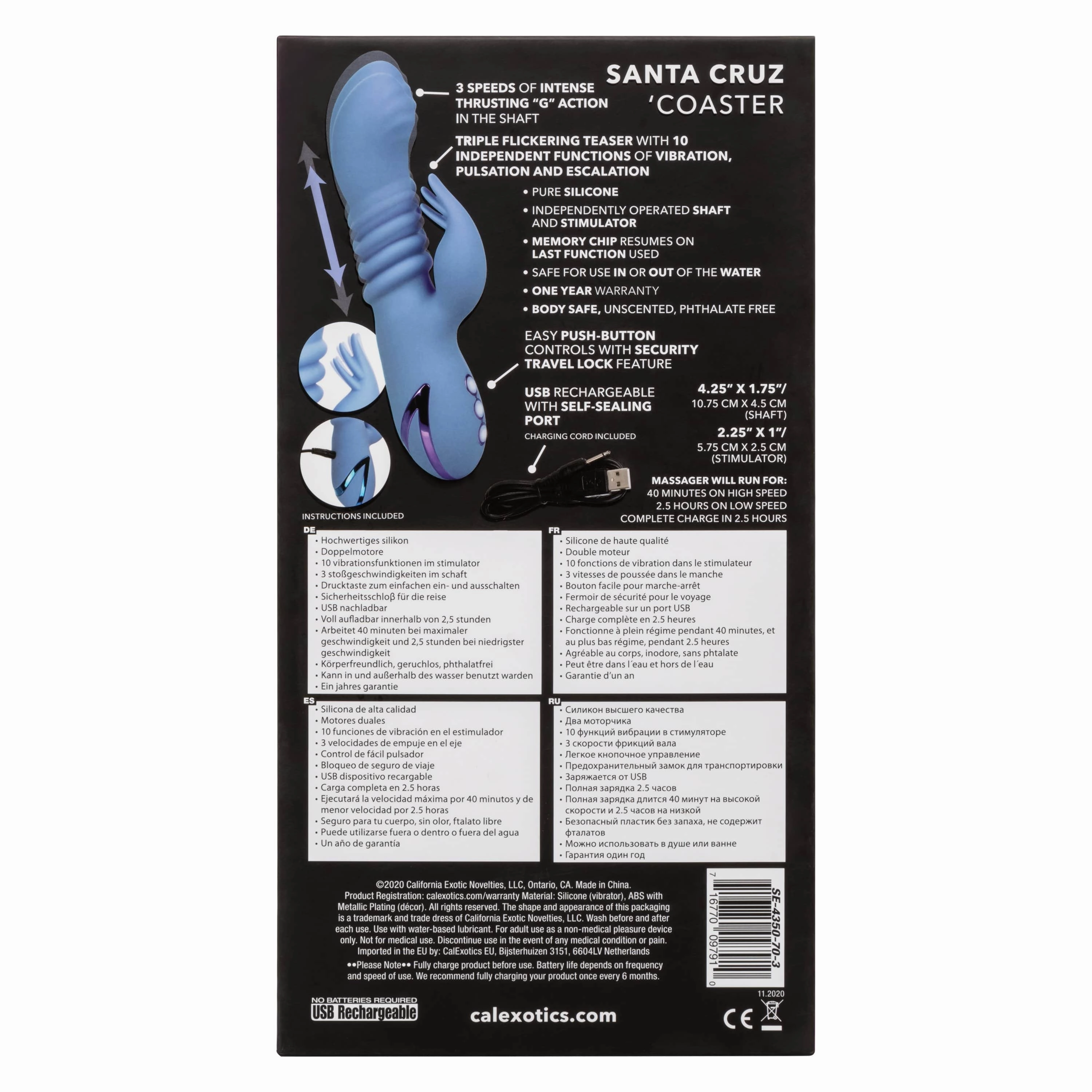 California Exotics - California Dreaming Santa Cruz 'Coaster Rabbit Vibrator (Blue)