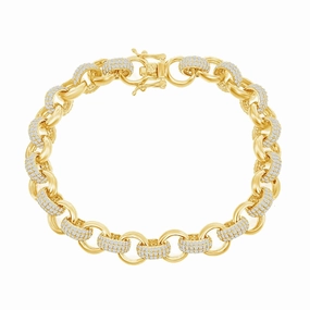 Classic Women's Bracelet - Sterling Silver CZ and Polished Gold Linked | T-7868-GP