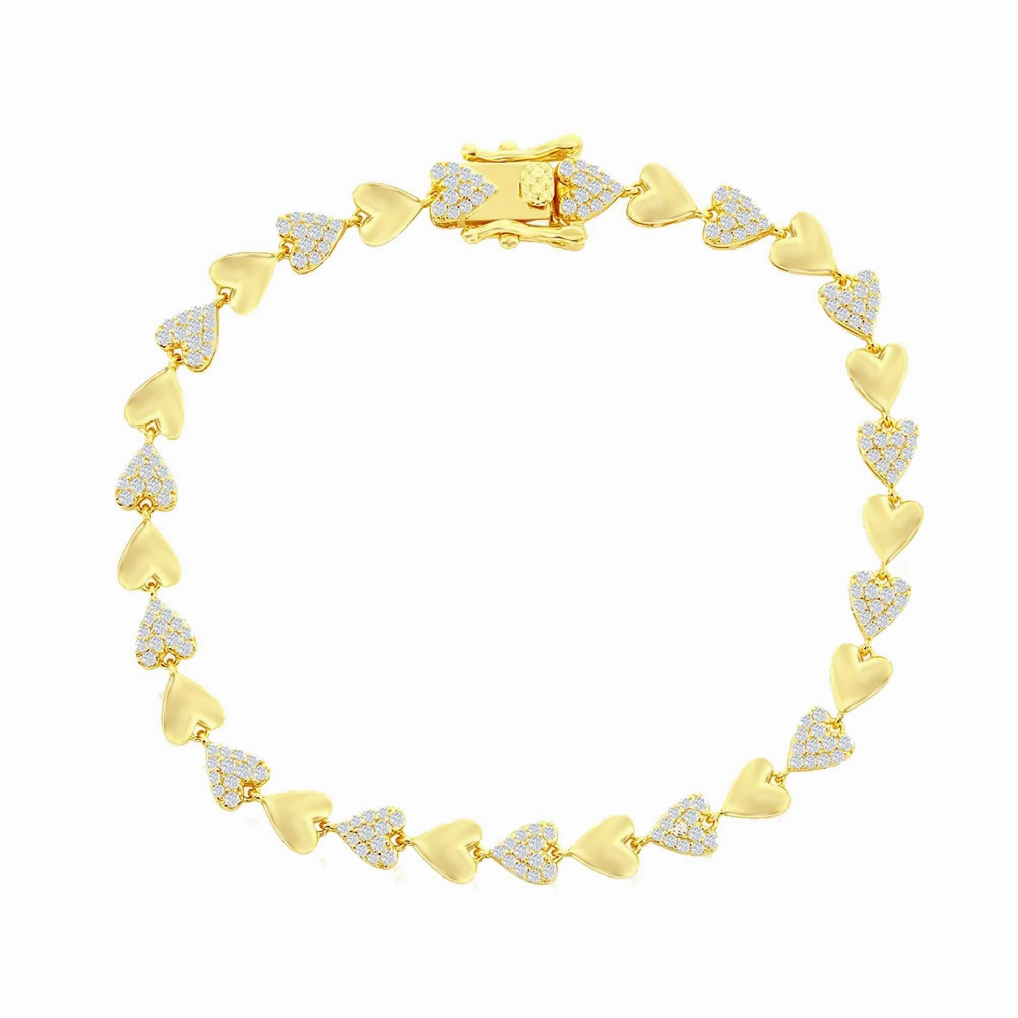 Classic Women's Bracelet - YG Plated Polished and Micro Pave CZ Heart | T-8026-GP