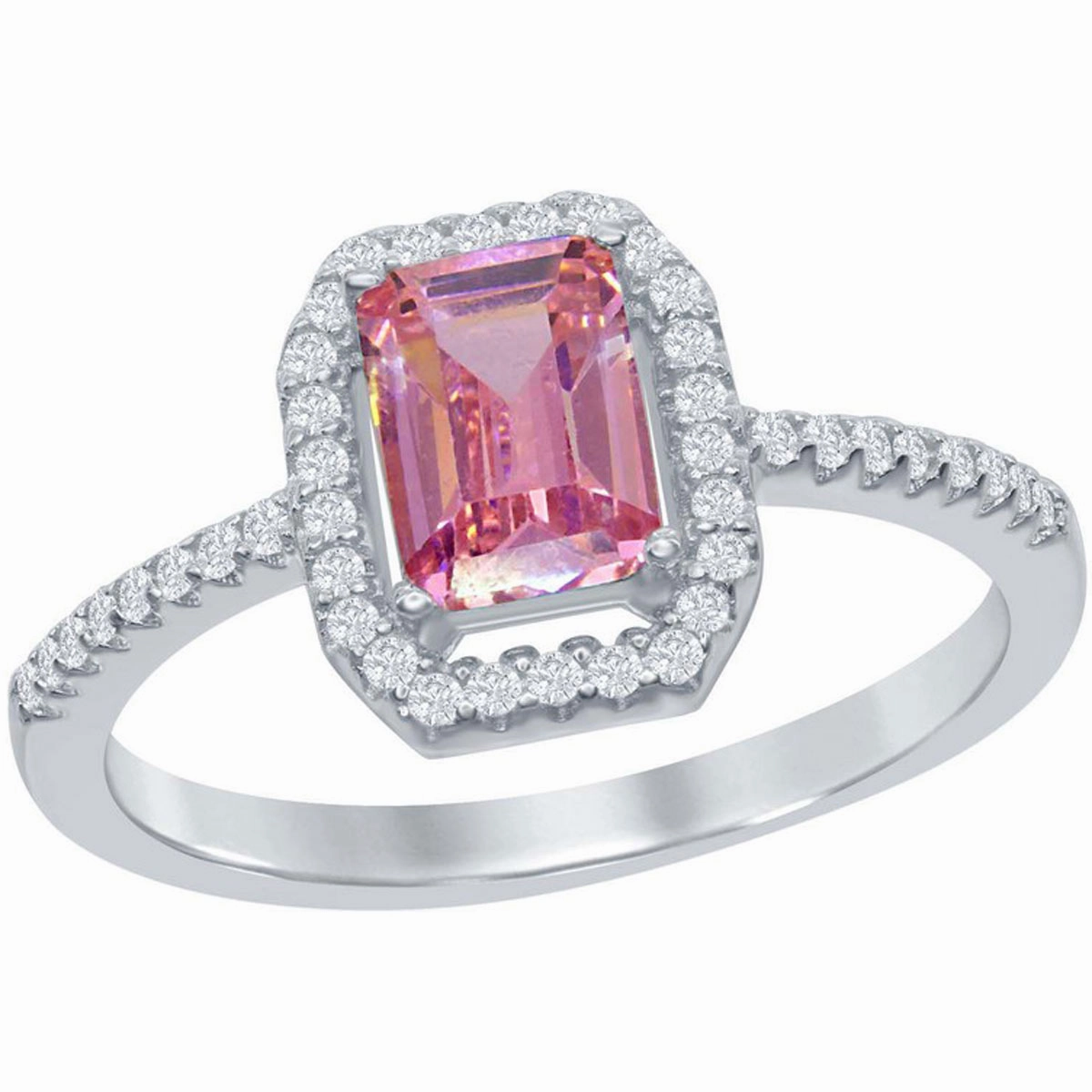 Classic Women's Pink with White CZ Polished Ring - W-1871