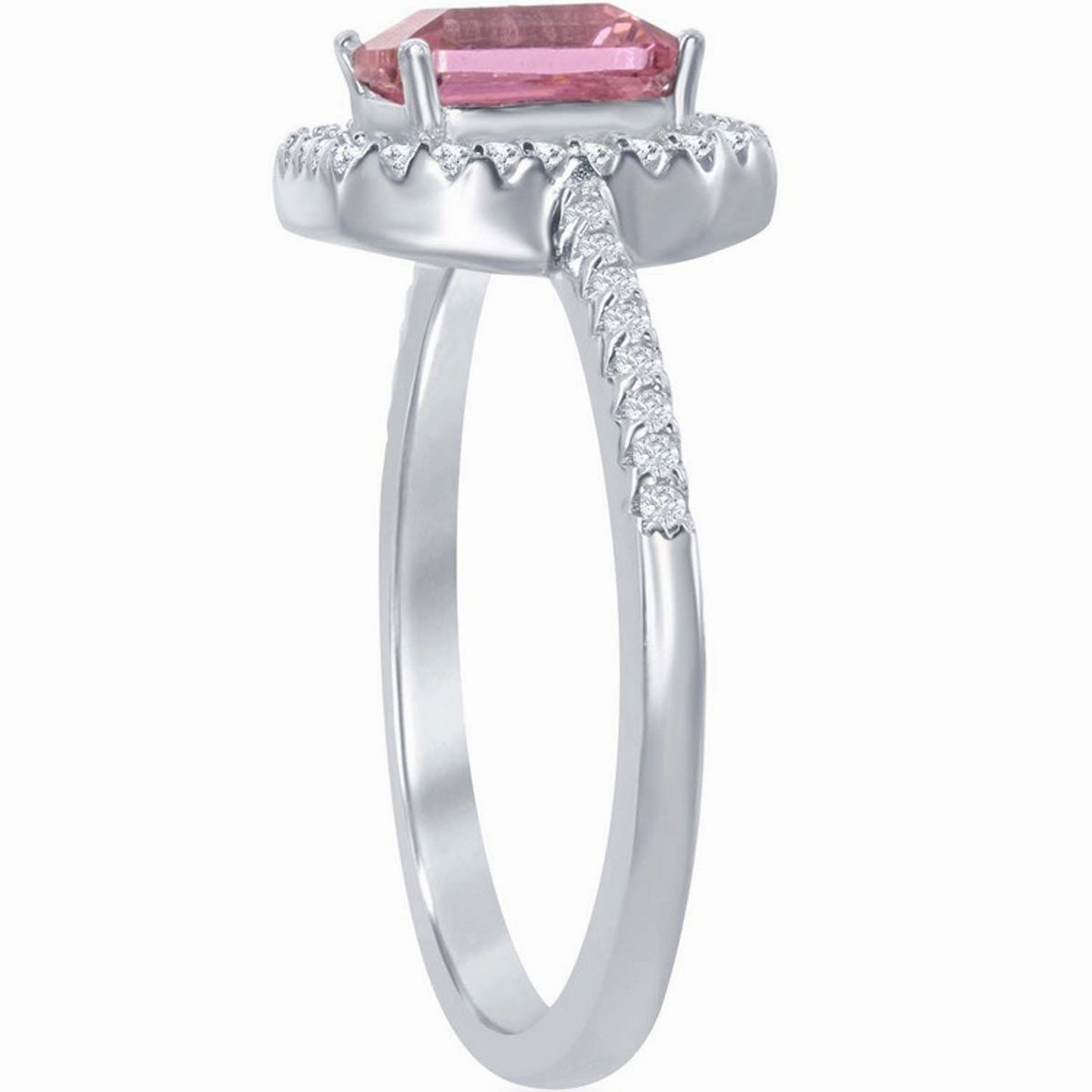Classic Women's Pink with White CZ Polished Ring - W-1871