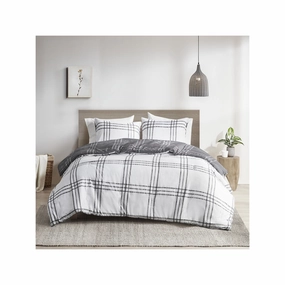 Clean Spaces Nathan 3 Piece Plaid Reversible Comforter Set - WHITE GRAY ONE SIZE