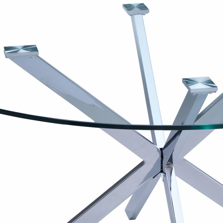 Darron Round Glass Dining Table - Glass, Chorme