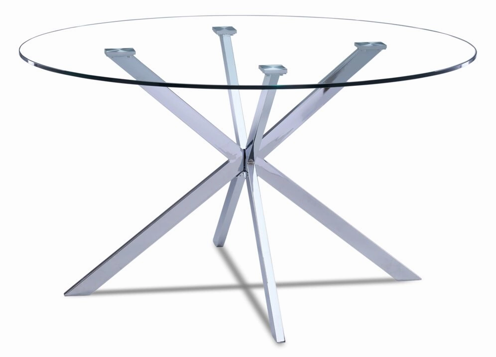Darron Round Glass Dining Table - Glass, Chorme