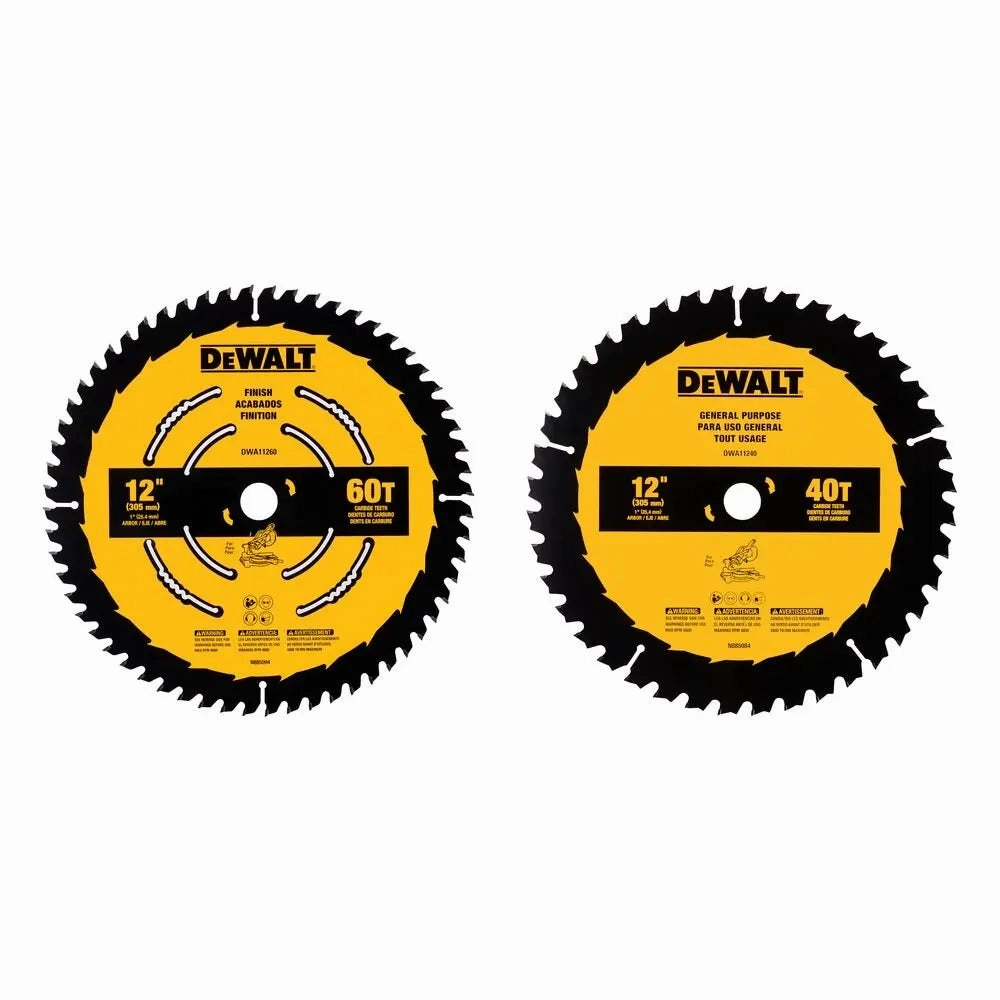 DEWALT DWA112CMB-12 In Carbide Circular Saw Blade 60 Tooth with 1 in Arbor For General Purpose Cutting (2 Pack)