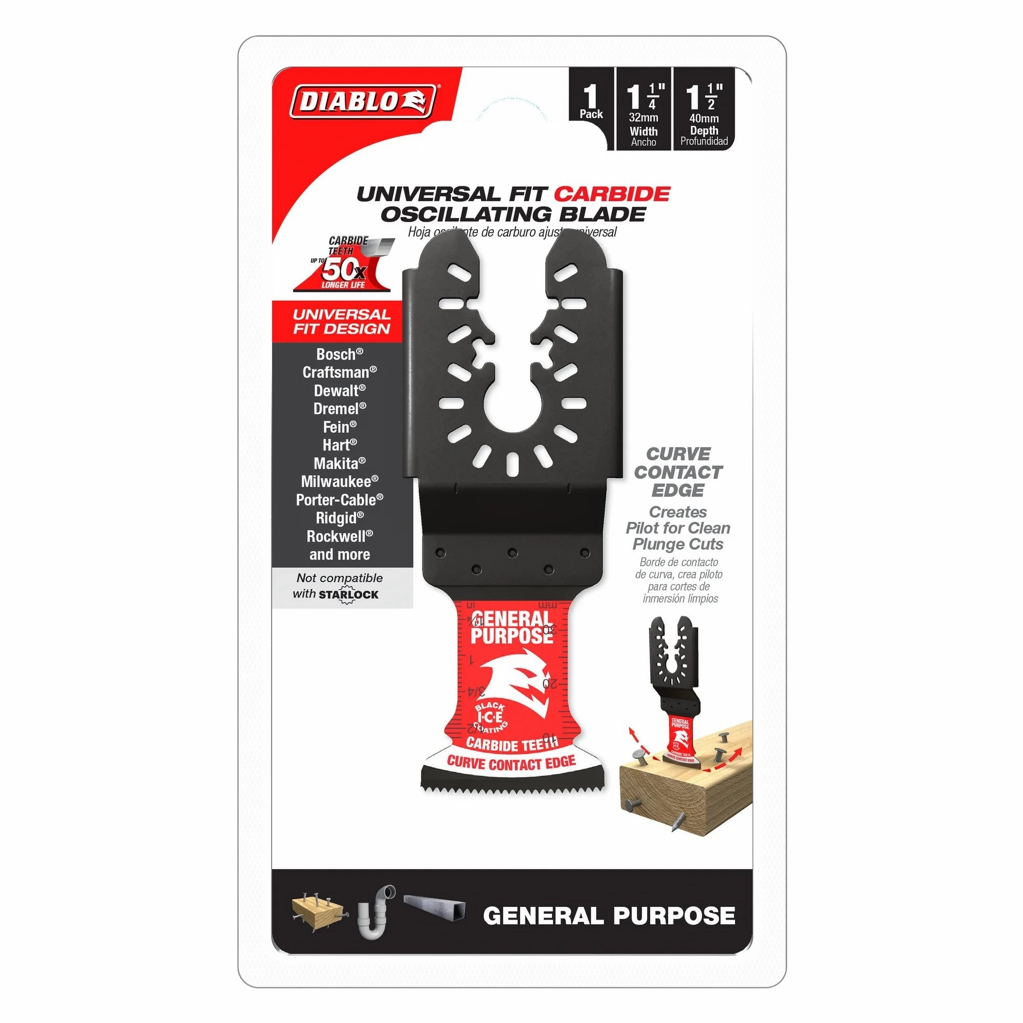 Diablo DOU125CGP- 1-1/4 in. Universal Fit Carbide Oscillating Blade for General Purpose Cuts