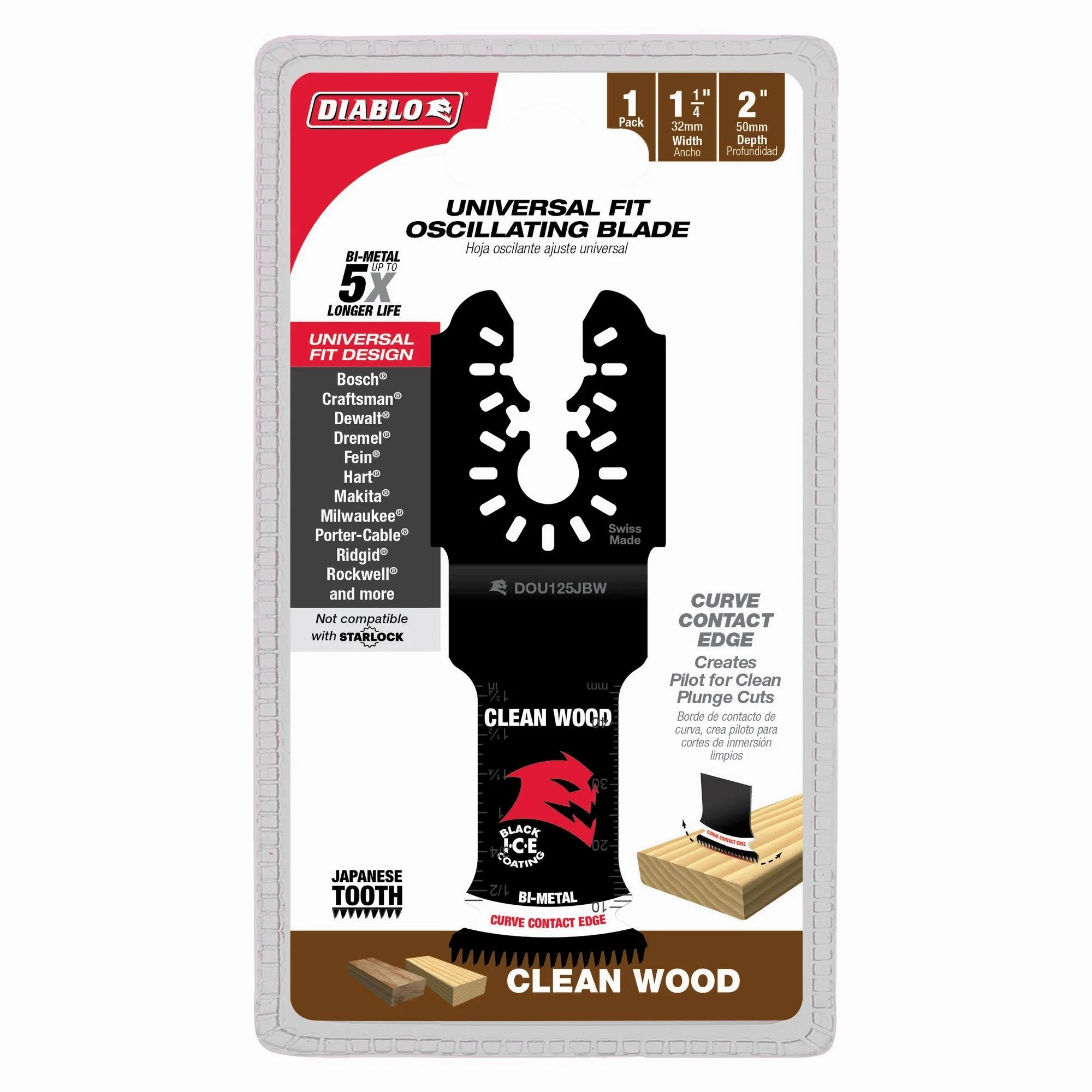 Diablo DOU125JBW- 1-1/4 in. Universal Fit Bi-Metal Oscillating Blade for Clean Wood
