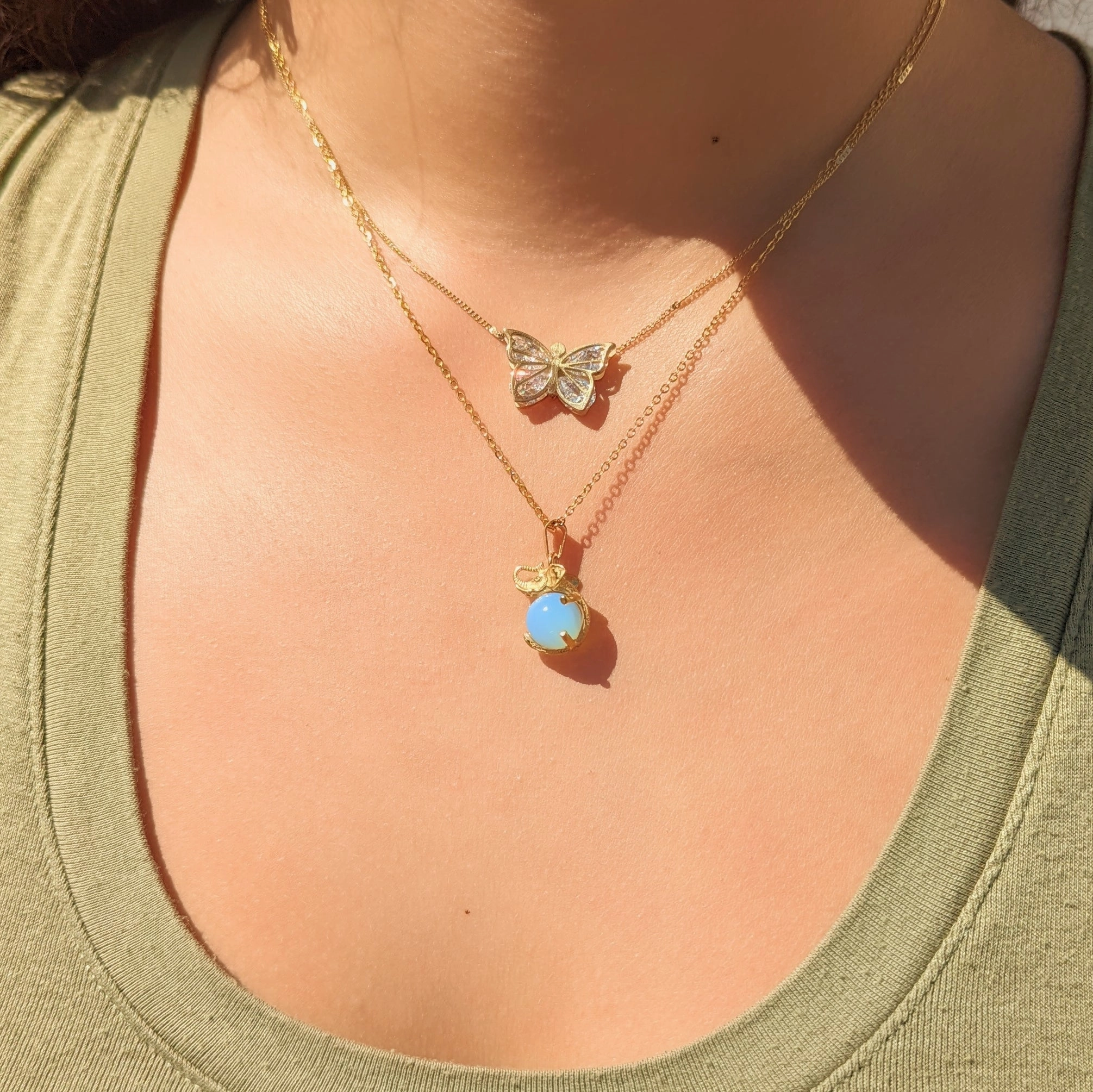 Elephant Natural Stone Crystal Ball Necklaces