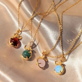 Elephant Natural Stone Crystal Ball Necklaces