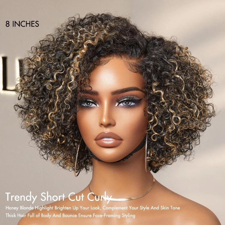 Exclusive Sale | Trendy Short Cut Curly Minimalist HD Lace Glueless Side Part Wig 100% Human Hair