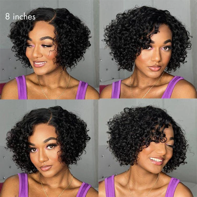 Exclusive Sale | Trendy Short Cut Curly Minimalist HD Lace Glueless Side Part Wig 100% Human Hair