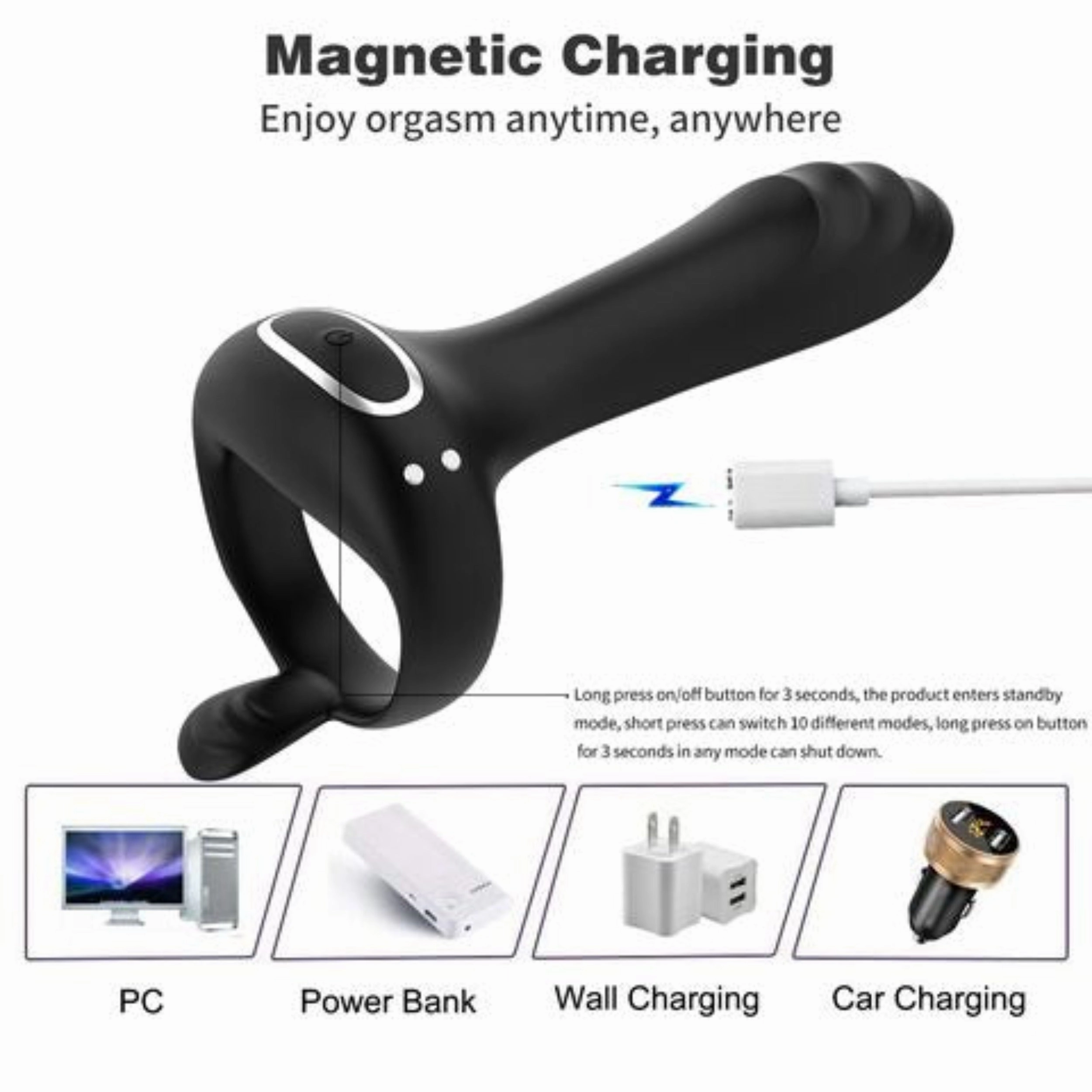 FLIRT Vibrating Silicone C-ring with G-Spot Stimulator & Ball Tickler