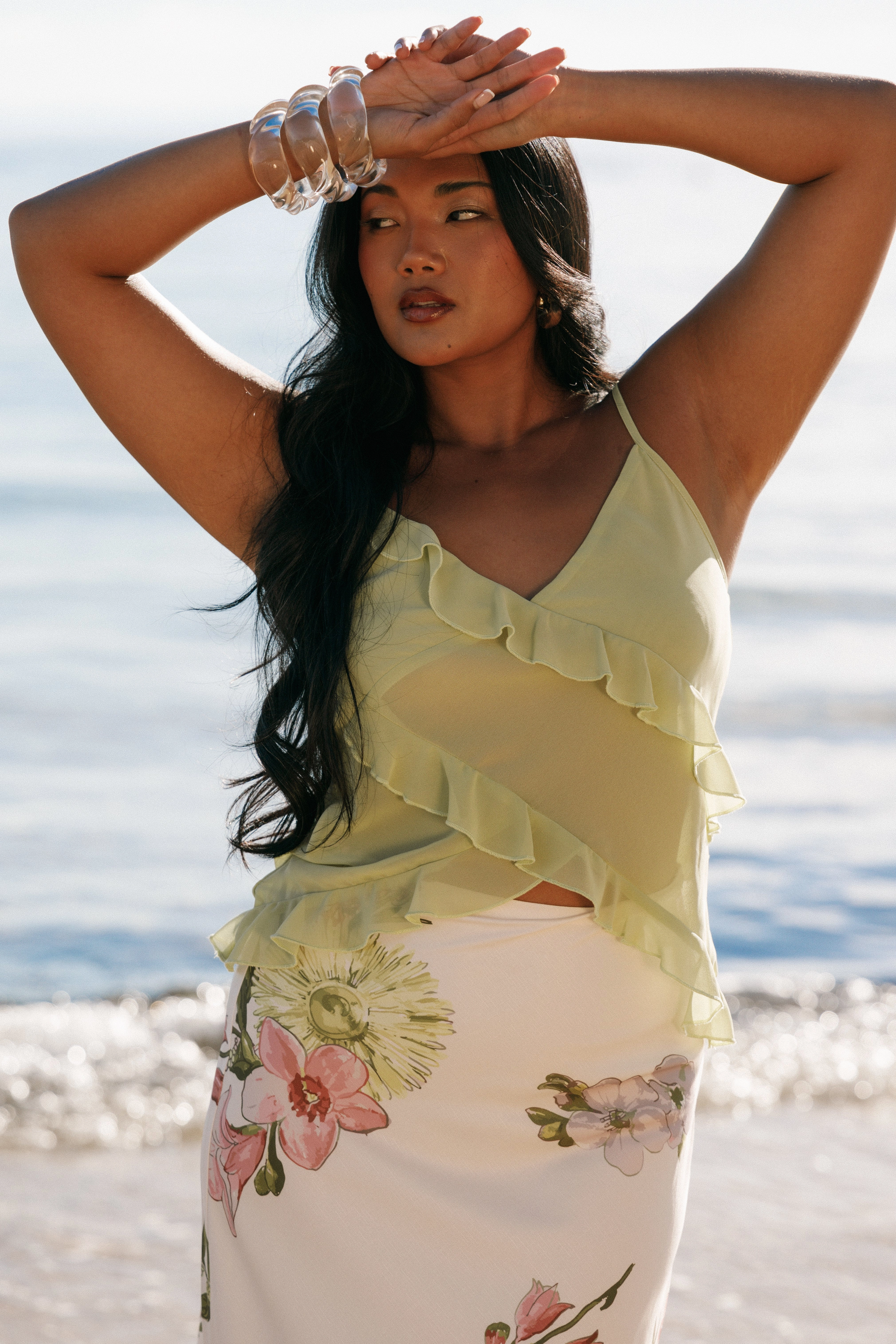 Gabrielle Ruffle Top - Meadow Green