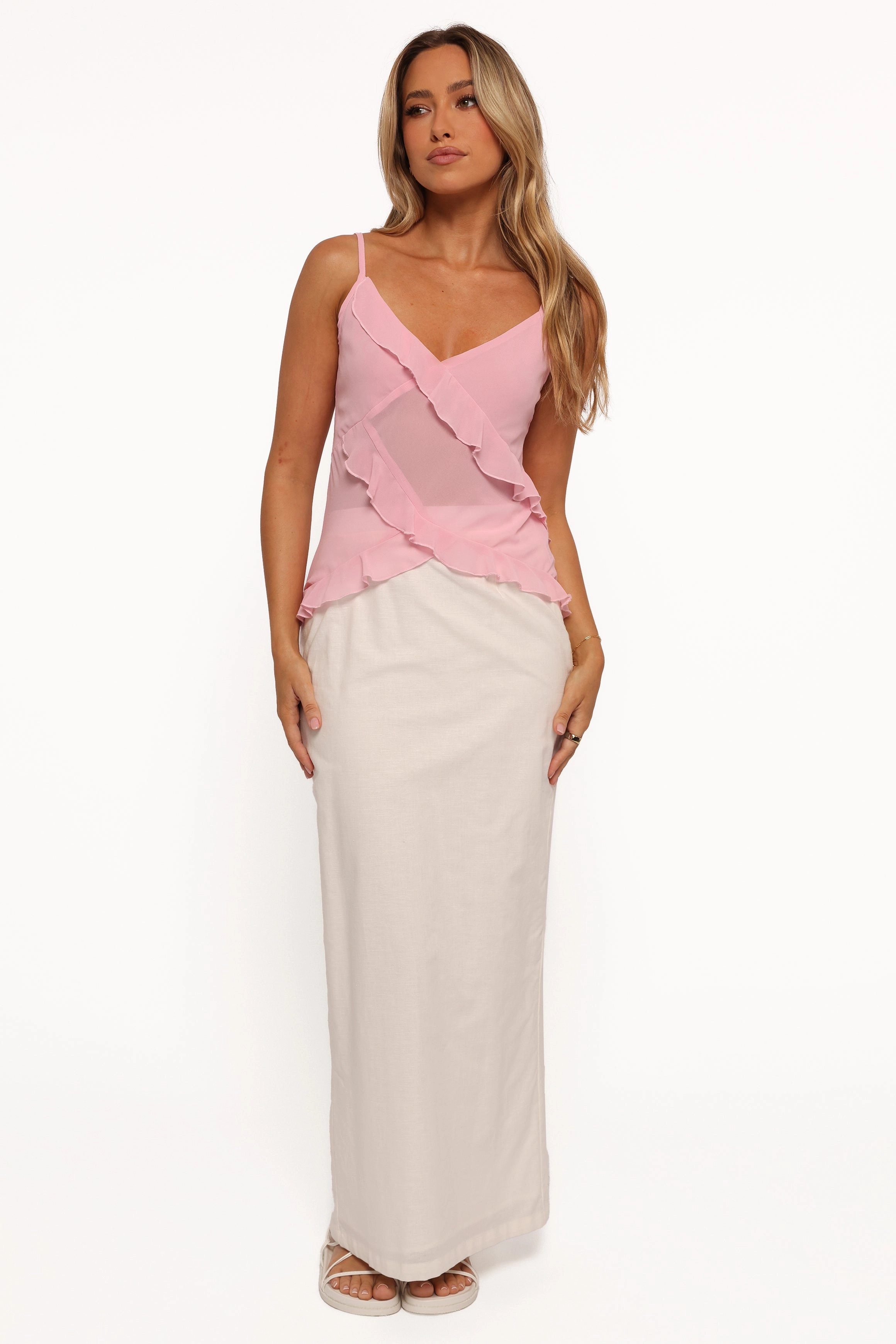 Gabrielle Ruffle Top - Pale Pink