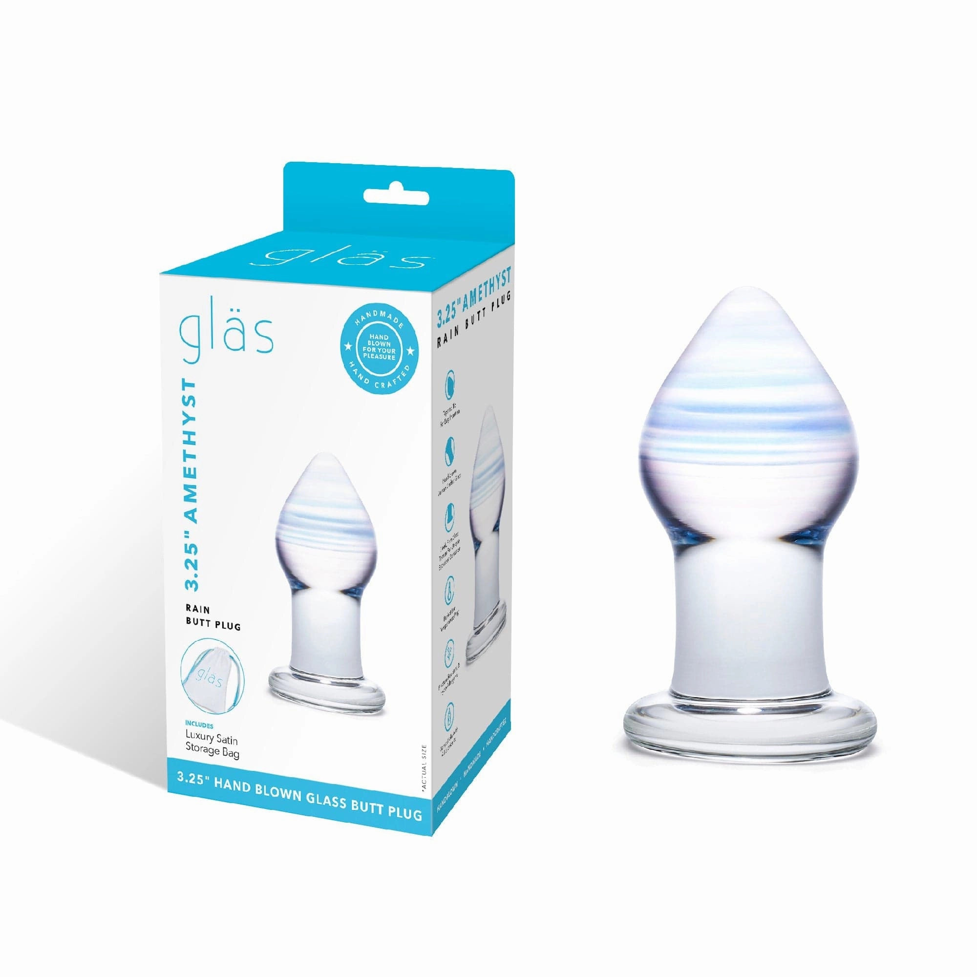 Glas - Amethyst Rain Glass Butt Plug 3.25" (Clear)