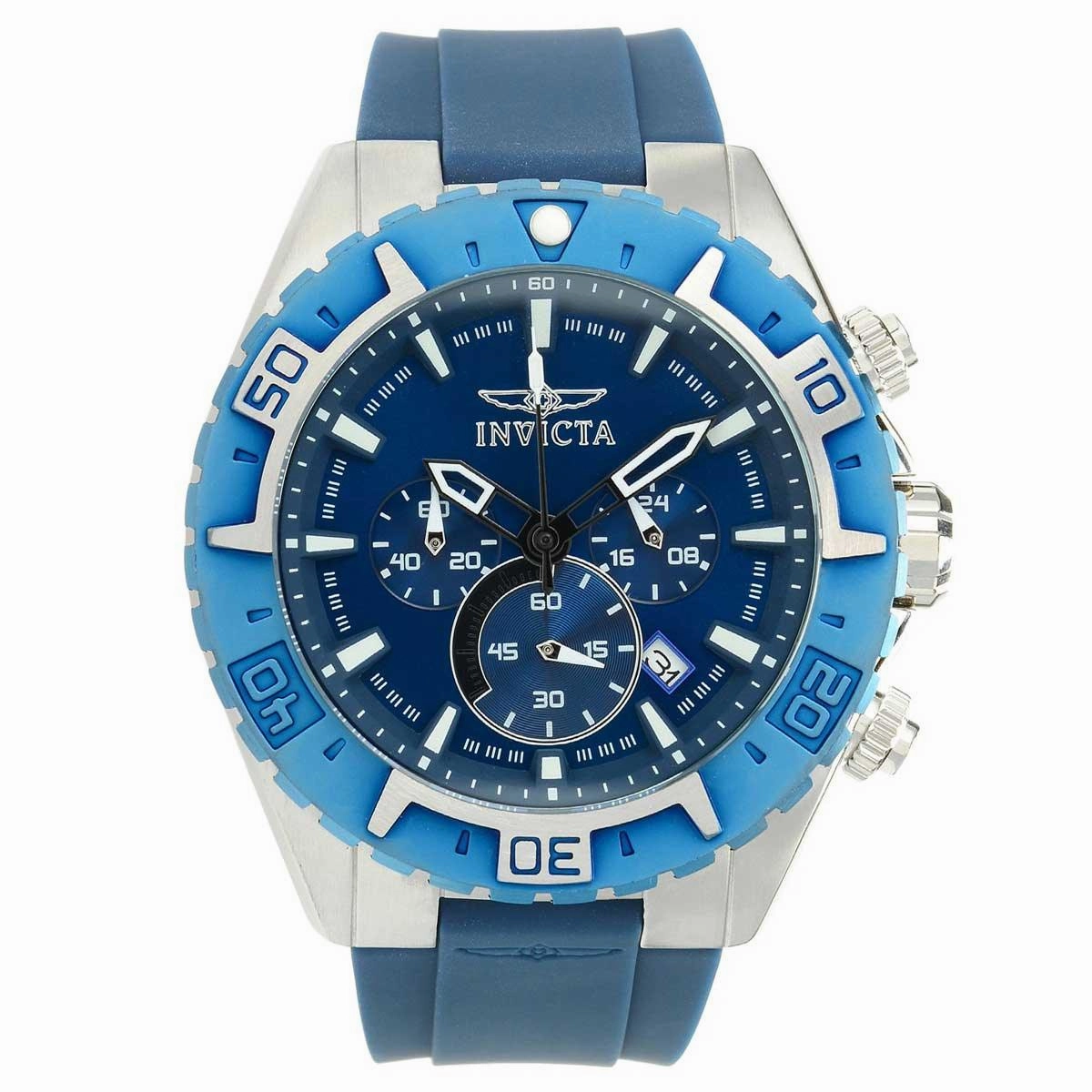 Invicta 22522 Men's Aviator Chronograph Blue Dial Blue Silicon Strap Watch