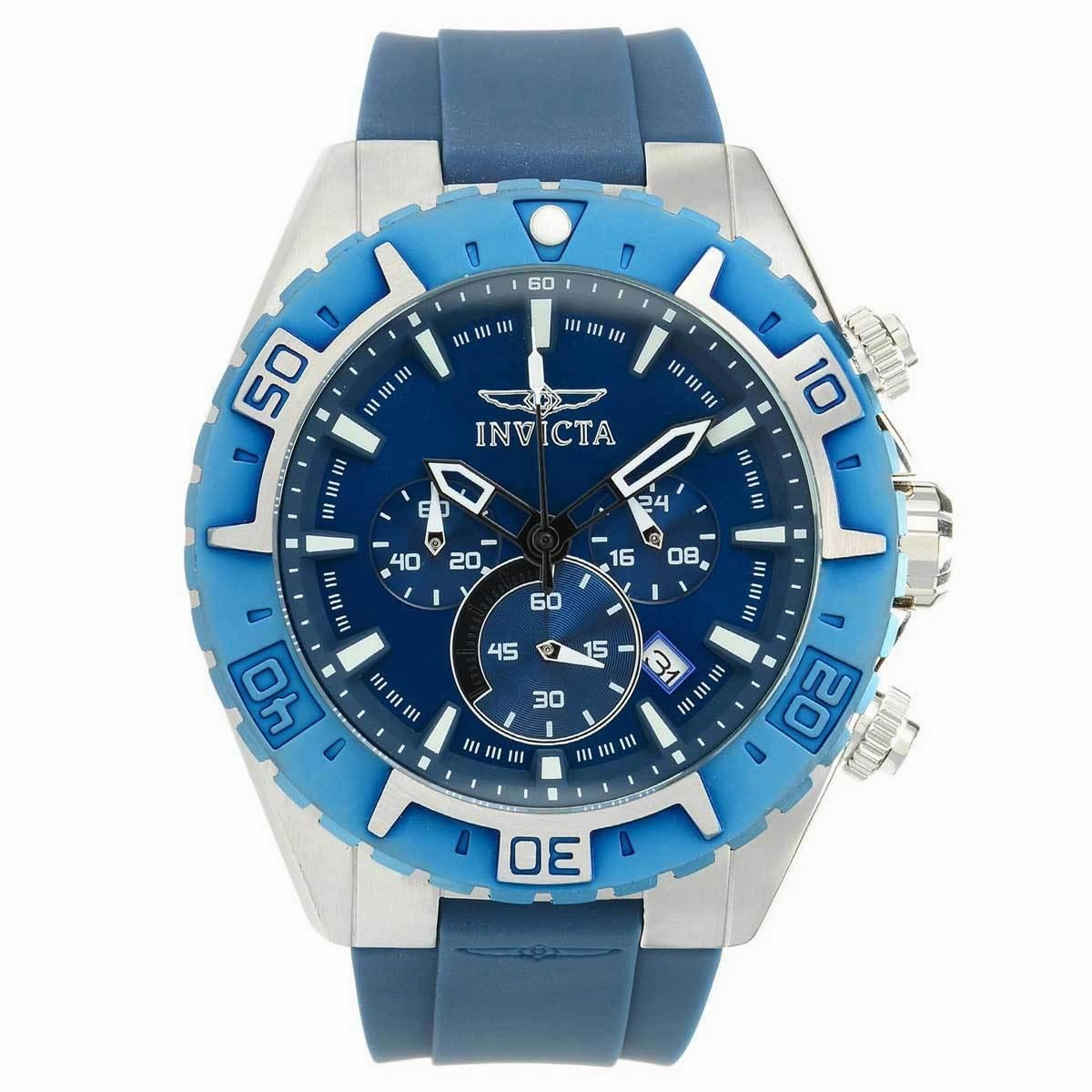 Invicta 22522 Men's Aviator Chronograph Blue Dial Blue Silicon Strap Watch