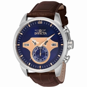 Invicta Men's Chrono Watch - Objet D Art Blue and Rose Gold Dial Brown Strap | 43613