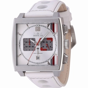 Invicta Men's Chrono Watch - S1 Rally Silver Tone Dial White Leather Strap | 46837
