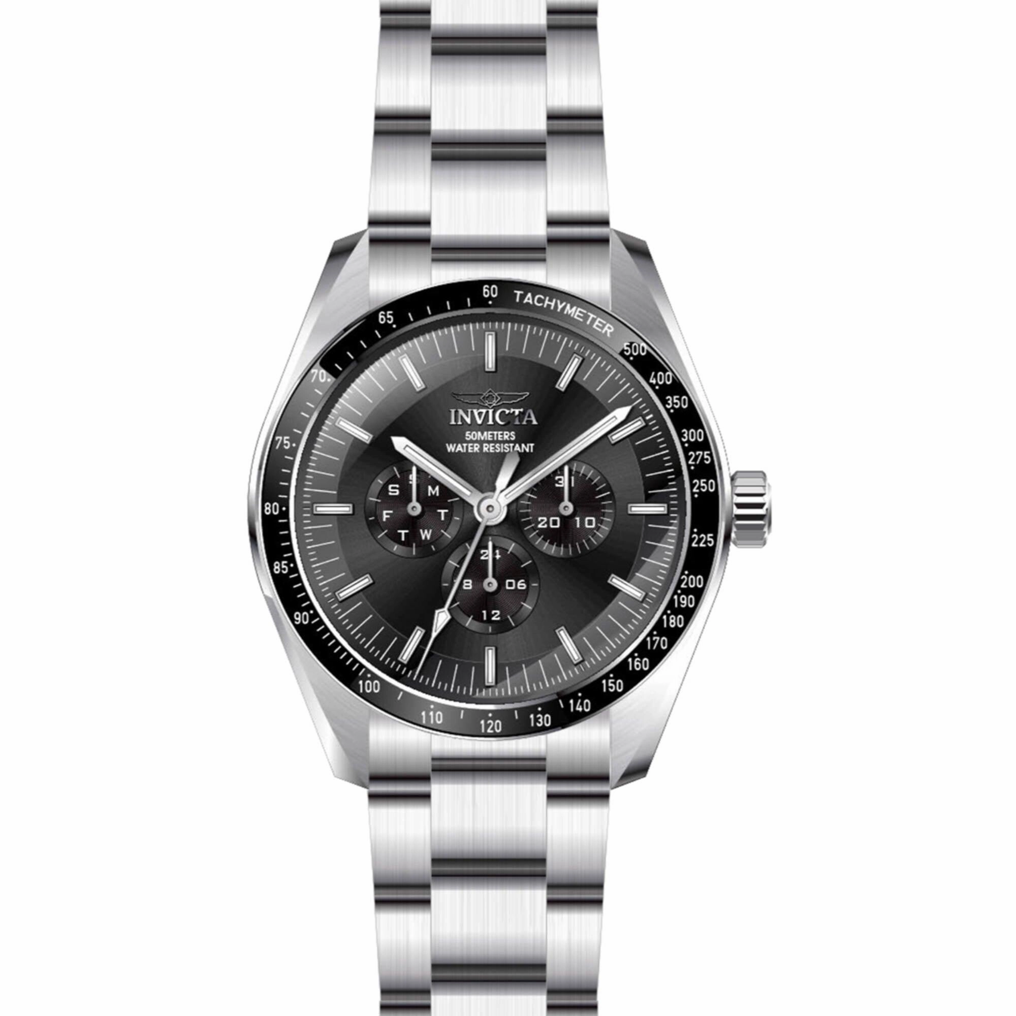 Invicta Men's GMT Watch - Specialty Chrono Black Dial Silver Tone Bracelet | 45967