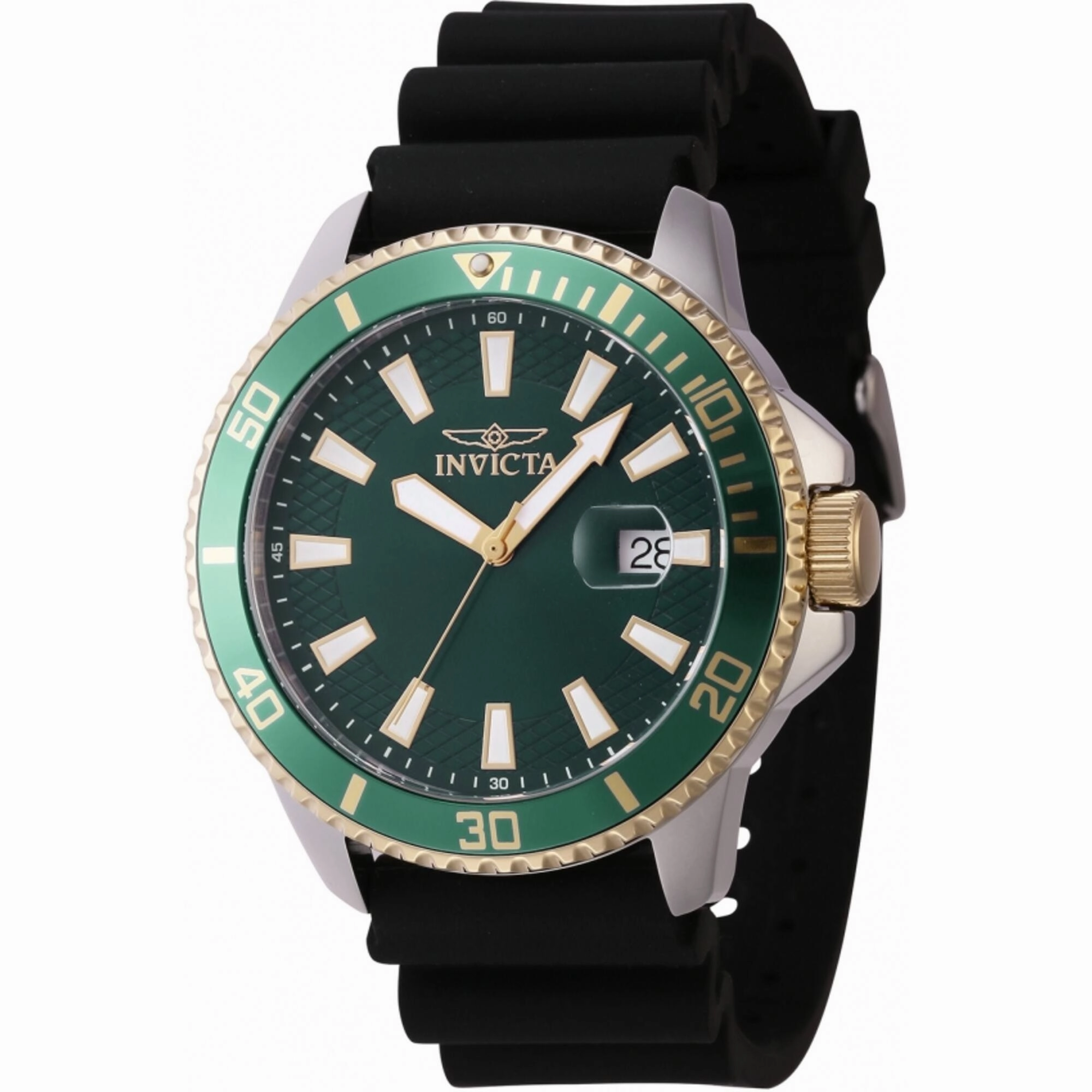 Invicta Men's Quartz Watch - Pro Diver Date Green Dial Black Silicone Strap | 46134