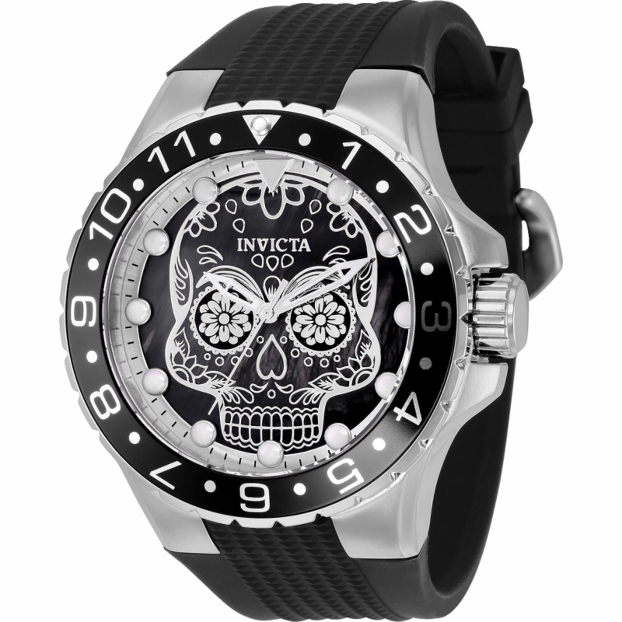 Invicta Men's Watch - Aviator Silver and Black Dial Silicone Strap Quartz | 36855