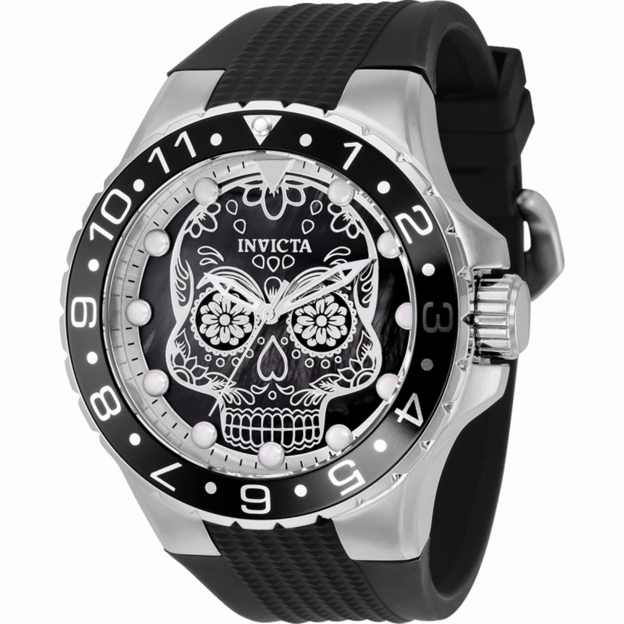 Invicta Men's Watch - Aviator Silver and Black Dial Silicone Strap Quartz | 36855