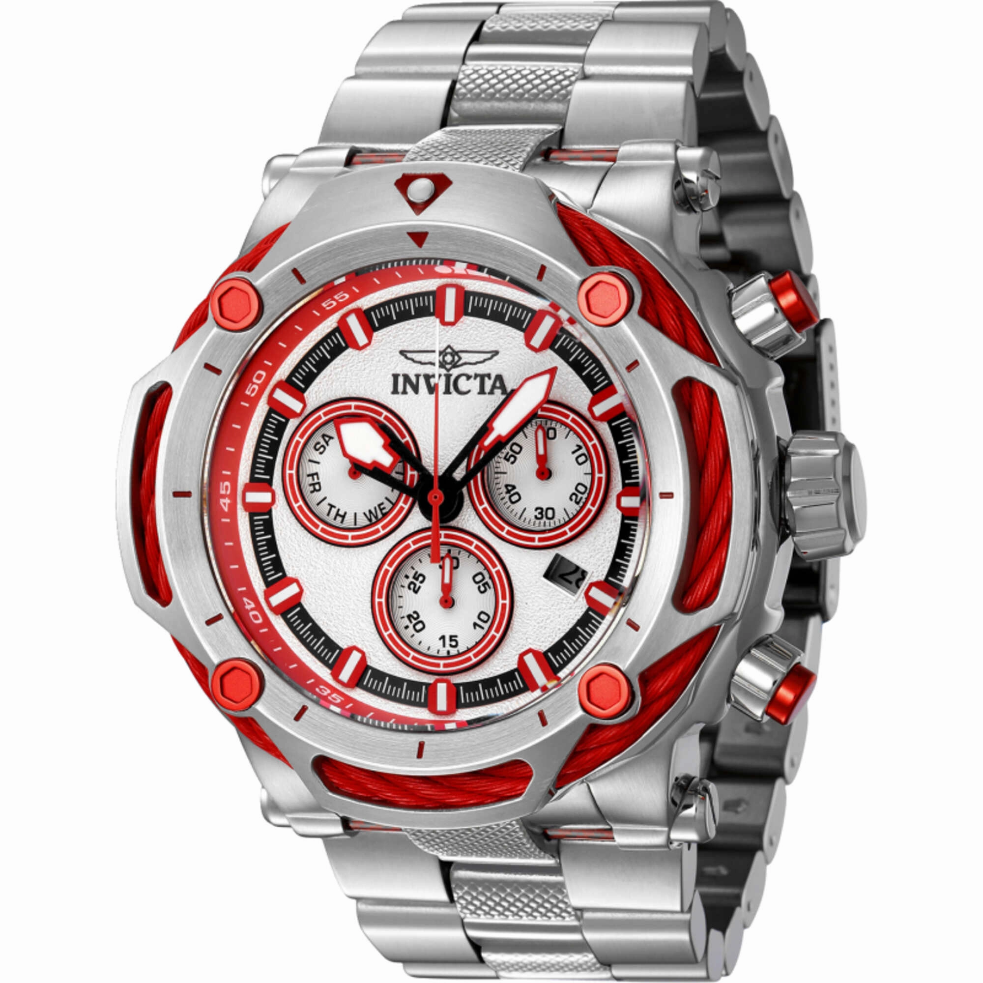 Invicta Men's Watch - Bolt Quartz Chronograph Red and Silver Steel Bracelet | 42106