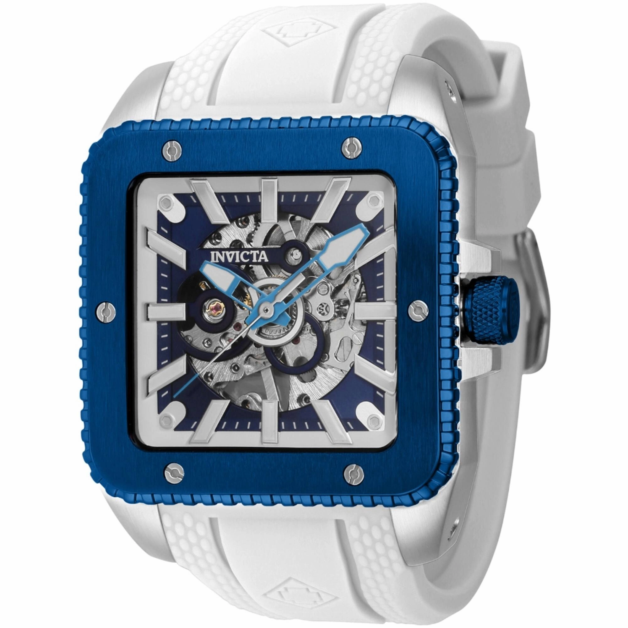 Invicta Men's Watch - Cuadro Mechanical Dark Blue, White and Silver Dial Strap | 44007