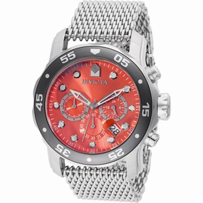 Invicta Men's Watch - Pro Diver Chronograph Red Dial Steel Mesh Bracelet | 47587