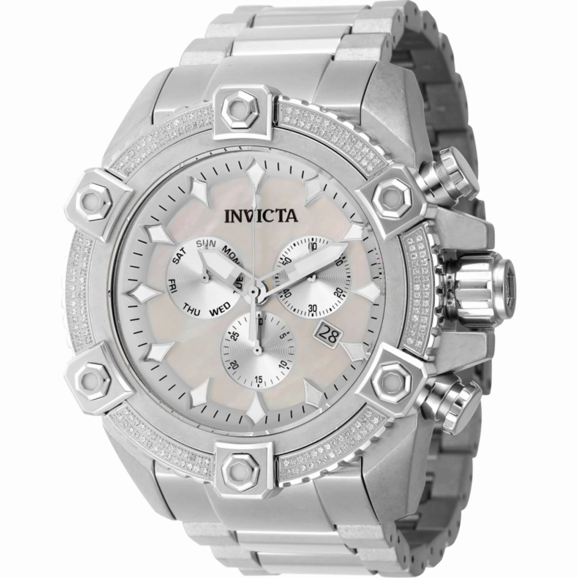 Invicta Men's Watch - Pro Diver Chronograph White Mop Dial Silver Bracelet | 45764