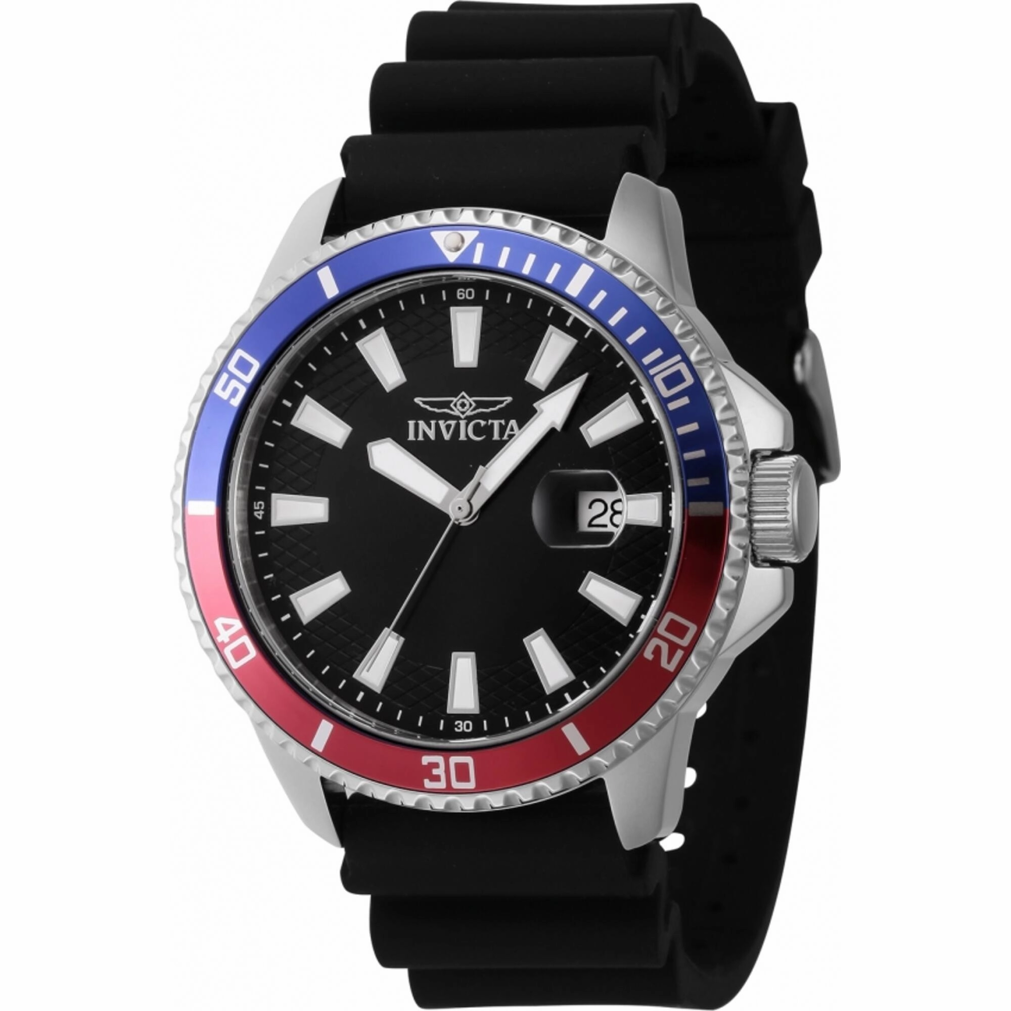 Invicta Men's Watch - Pro Diver Date Blue/Red/Silver Tone Bezel Black Dial | 46131