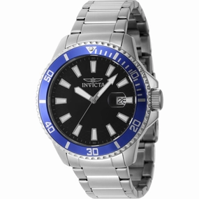 Invicta Men's Watch - Pro Diver Quartz Black Dial Silver Steel Bracelet Date | 46076