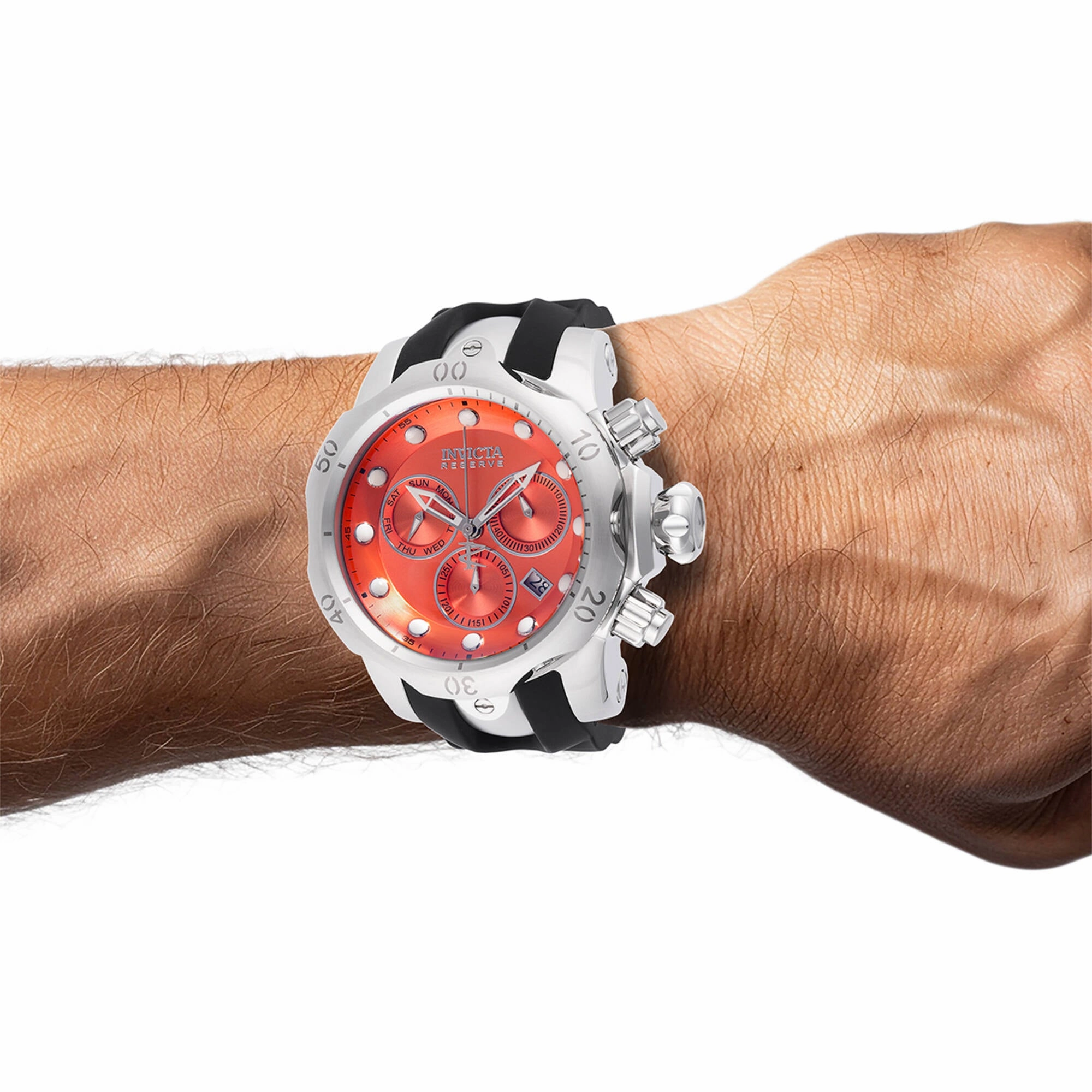 Invicta Men's Watch - Venom Quartz Rotating Bezel Orange Dial Silicone Strap | 46459