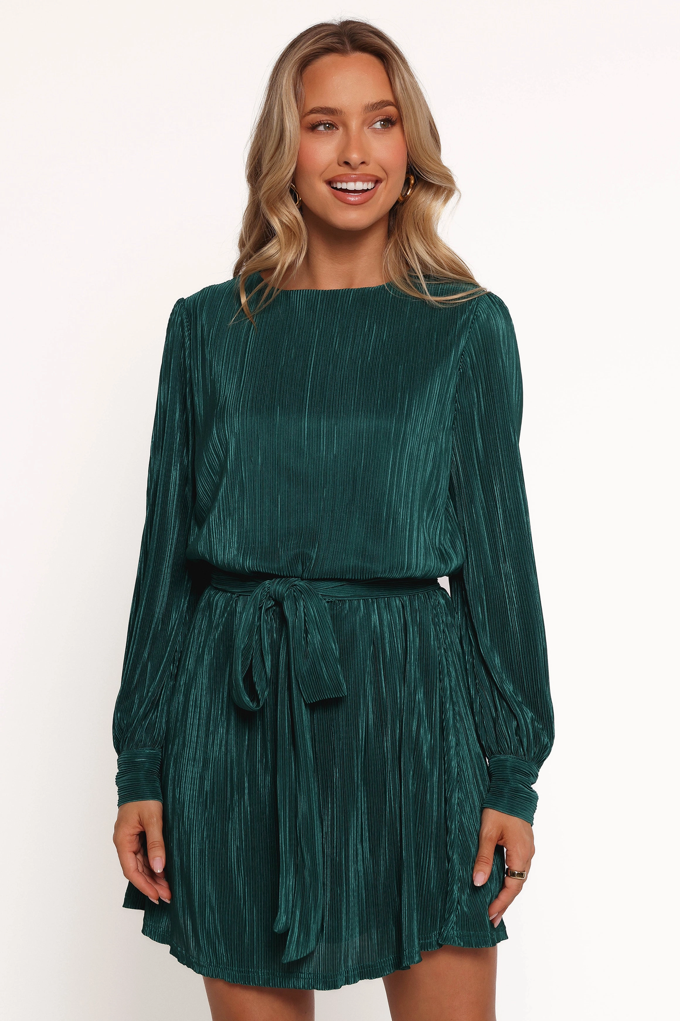Joy Plisse Mini Dress - Dark Jade