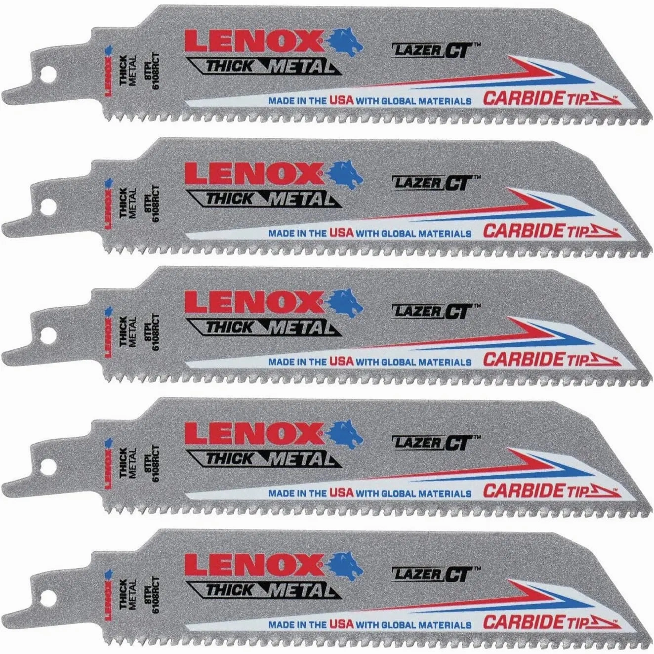 Lenox 2014223  -  CARBIDE RECIP Saw Blades  6108RCT 6 X 1 X 050 X 8 NGCR 5/PK