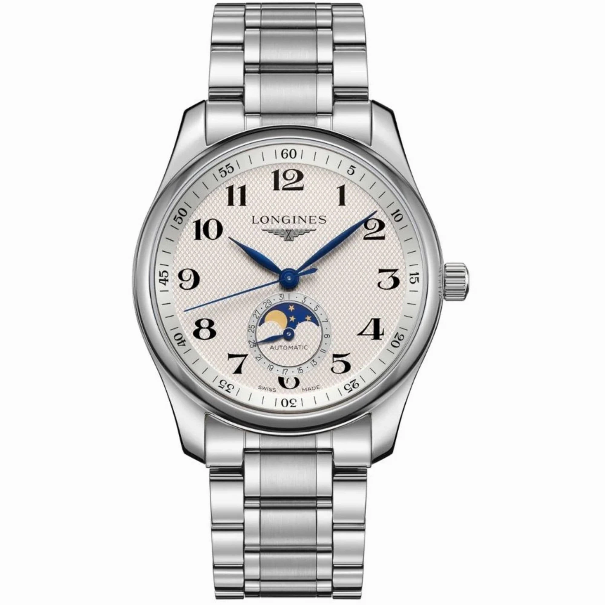 Longines Men's Watch - Master Moon Phase Silver Tone Dial Stainless Steel | L29094786