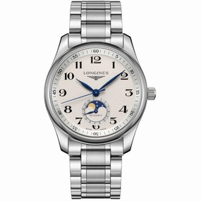 Longines Men's Watch - Master Moon Phase Silver Tone Dial Stainless Steel | L29094786