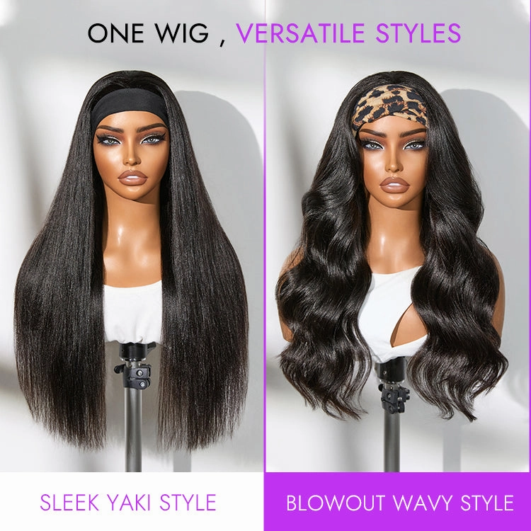 Luvme Too Easy Texture™ Wig Yaki Straight Glueless Headband Wig Flexi-Fit Drawstring (Get Free Trendy Headbands)