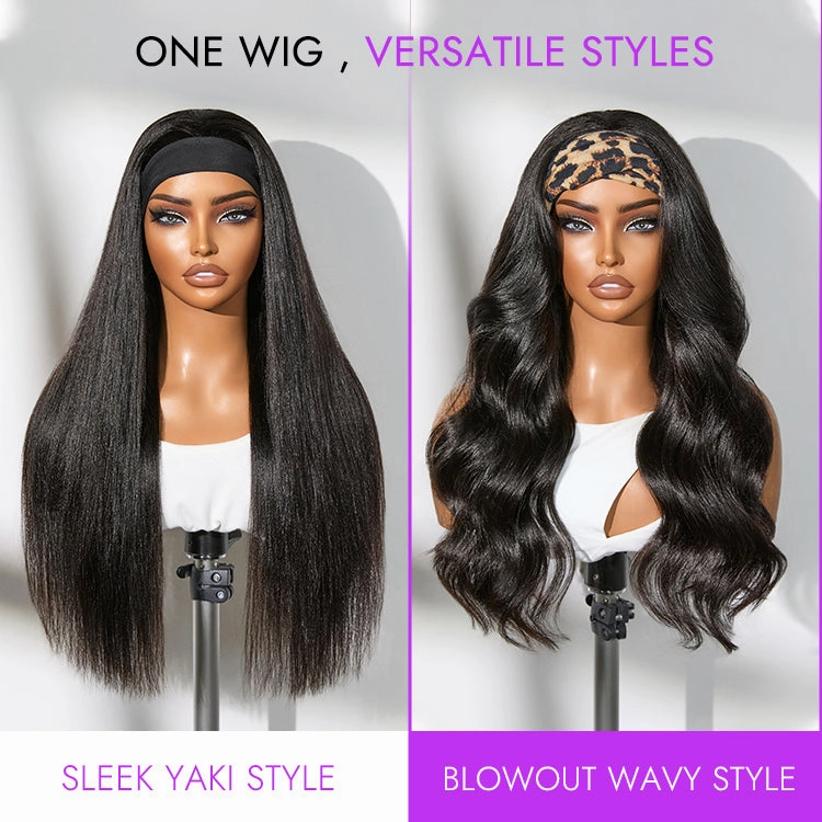 Luvme Too Easy Texture™ Wig Yaki Straight Glueless Headband Wig Flexi-Fit Drawstring (Get Free Trendy Headbands)