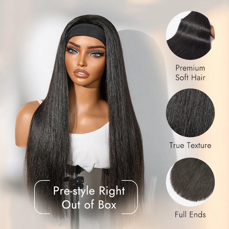 Luvme Too Easy Texture™ Wig Yaki Straight Glueless Headband Wig Flexi-Fit Drawstring (Get Free Trendy Headbands)